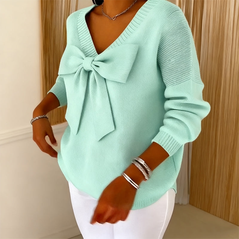 🔥Offre à durée limitée - Pull à col en V et nœud pour femme