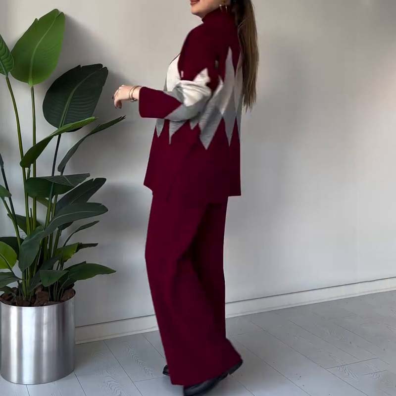 🔥Offre à durée limitée - Ensemble pull et pantalon à losanges colorés tendance