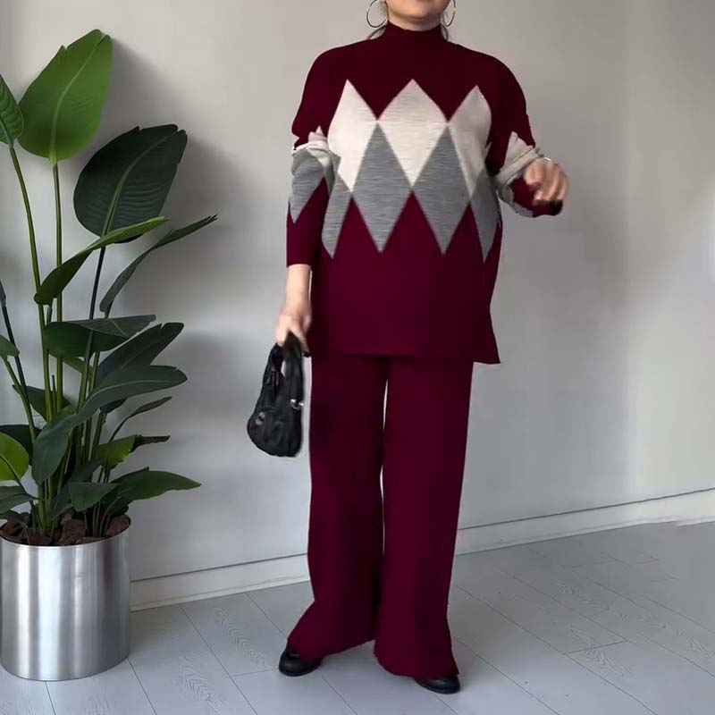 🔥Offre à durée limitée - Ensemble pull et pantalon à losanges colorés tendance