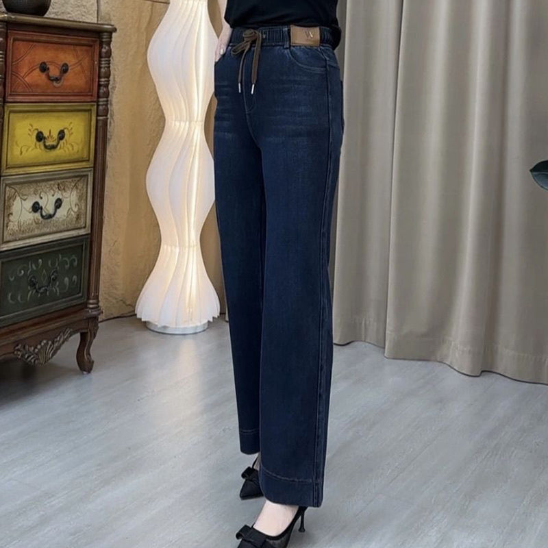 ⏳Spécial à durée limitée⏰Jean droit femme à ceinture élastique ajustable par cordon👖
