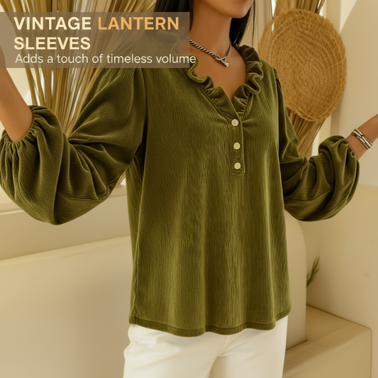 Haut à col en V et manches lanternes pour femme