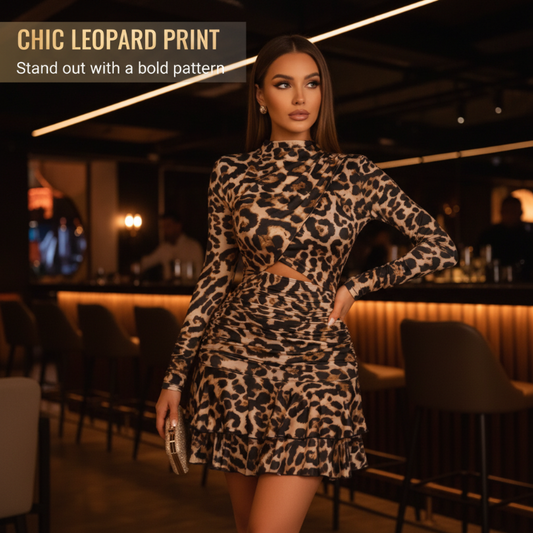 📢📢 60 % DE RÉDUCTION !! ✨2026Mini-robe froncée à imprimé léopard pour femme