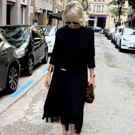 Robe midi élégante en maille pour femme avec fente sur le côté