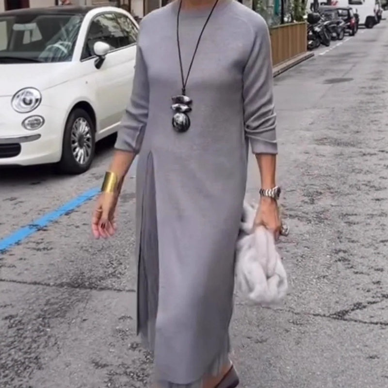 Robe midi élégante en maille pour femme avec fente sur le côté