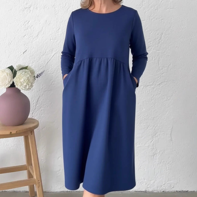 👗Robe midi ample à col rond et poches pour femme - Confort sans effort et élégance au quotidien ✨