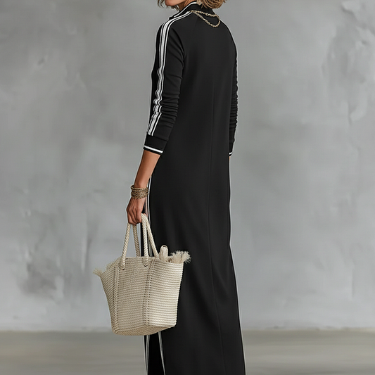 Robe minimaliste à col boutonné et bordure contrastée
