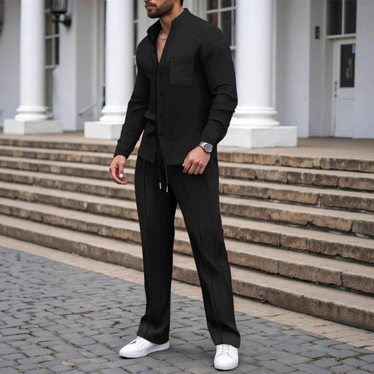 📢📢60 % de réduction !! ⏰ Ensemble 2 Pièces Homme – Chemise + Pantalon Décontracté en Tissu Gaufreté, Respirant & Élégant Toute la Journée ! 👔🌿