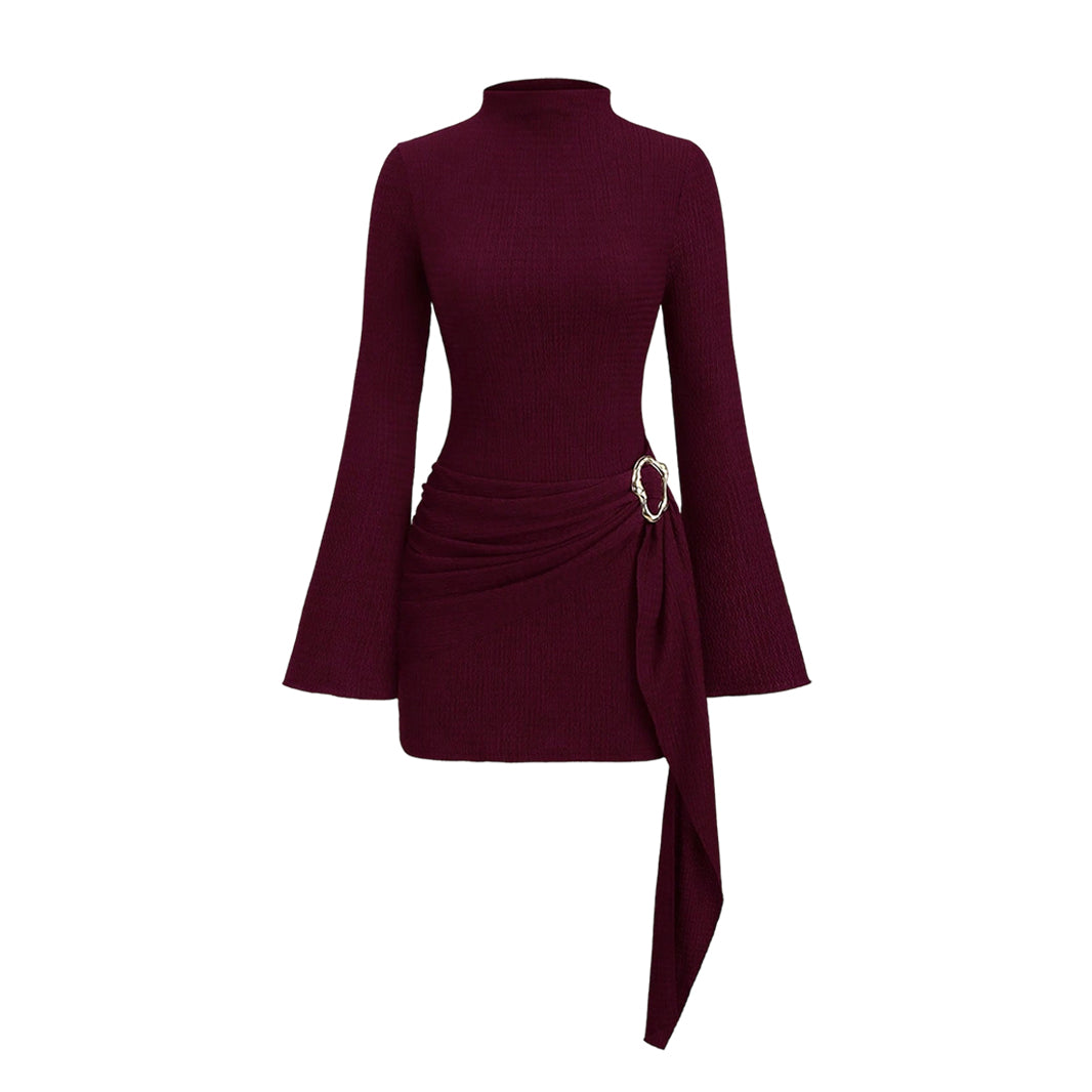 Robe moulante à col montant et fronces pour femme