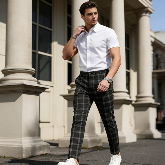 👖 60% DE RÉDUCTION ! ✨ Pantalon Slim à Carreaux pour Homme – Coupe Moderne, Tissu Confortable & Look Polyvalent 🔷