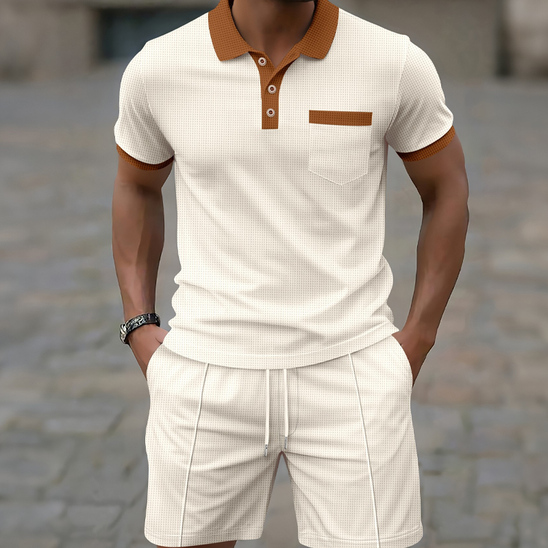 Ensemble 2 pièces décontracté en maille gaufrée pour homme