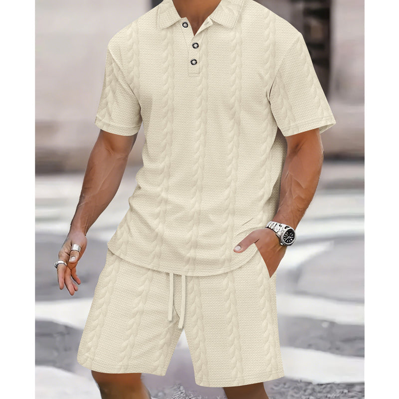Ensemble 2 pièces pour homme : chemise et short en maille torsadée