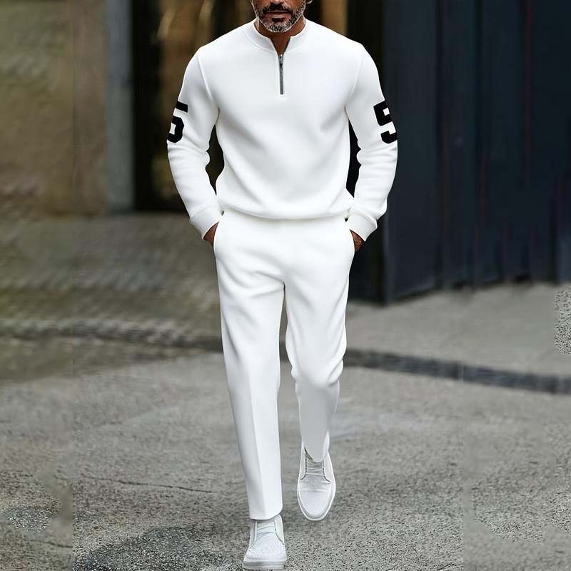 Ensemble pull à fermeture éclair quart de longueur et pantalon de survêtement pour homme