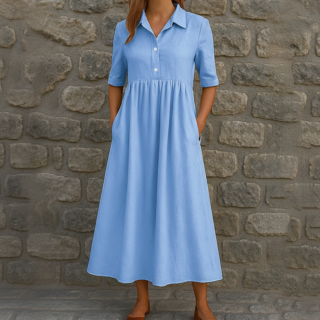 Robe chemise mi-longue décontractée à taille haute pour femme