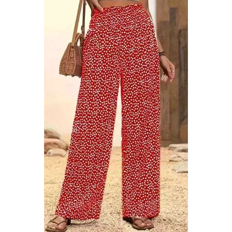 👖⏰ 50% DE RÉDUCTION ! Pantalon Taille Haute à Jambes Larges & Imprimé Chic – Coupe Fluide, Élastique & Polyvalent pour Femme 🌸