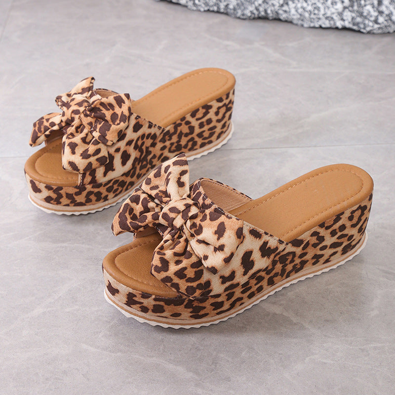 🐆👡Sandales à plateforme avec nœud et imprimé léopard pour femme