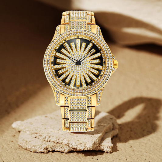 ⌚💎✨ PROMO -50% ! Montre Homme Cadran Rotatif Serti de Diamants – Lunette Tournante, Mouvement Quartz & Design Luxueux (Or/Argent)