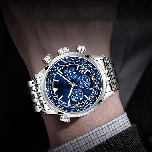 📢📢50 % DE RÉDUCTION !! ⏰ Montre d'affaires classique multifonction pour homme – Acier inoxydable, chronographe et étanche jusqu'à 30 mètres