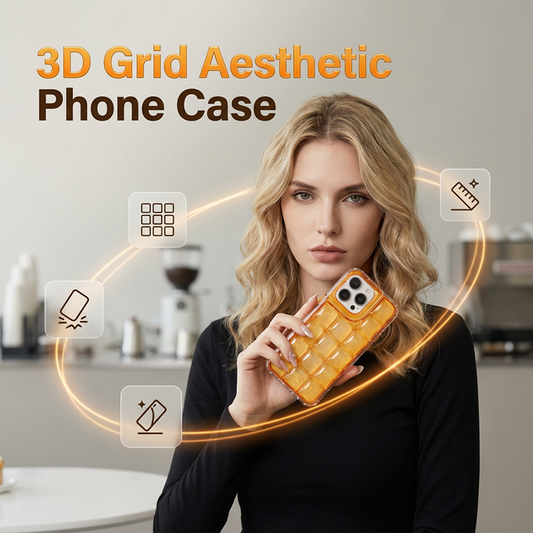 🔥Étui de téléphone élégant transparent à motif quadrillé en relief✈️