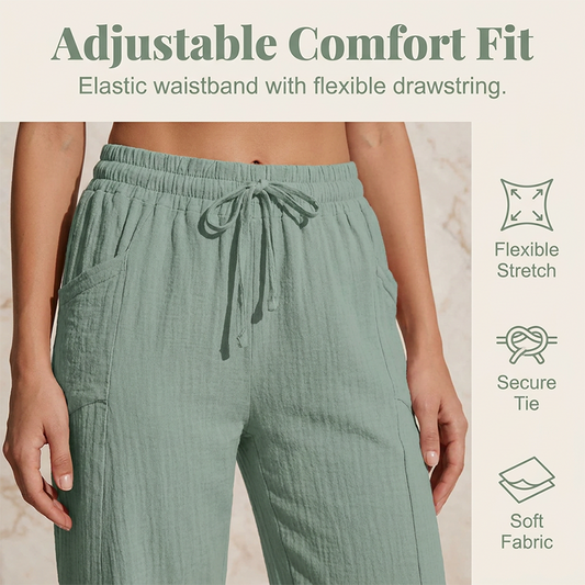 Pantalon court plissé en coton et lin unie pour femme