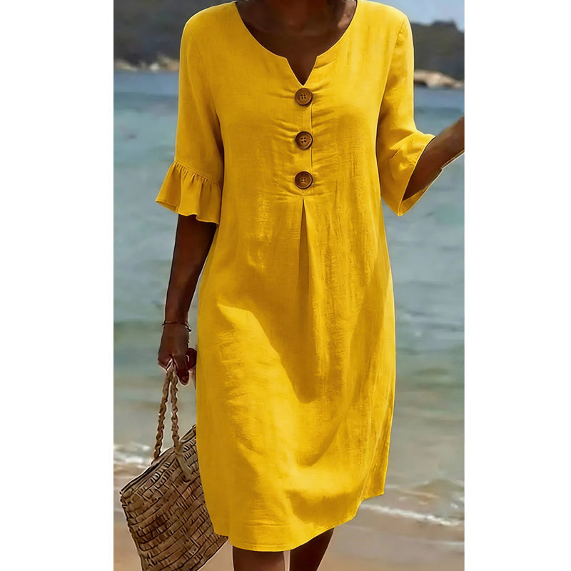 đRobe en coton pour femme â couleur unie, confortable et respirante â idĂ©ale au quotidien, Ă la plage et pour les loisirs â coupe lĂ©gĂšre et dĂ©contractĂ©e