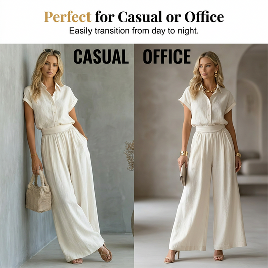 Ensemble élégant deux pièces chemise et pantalon large