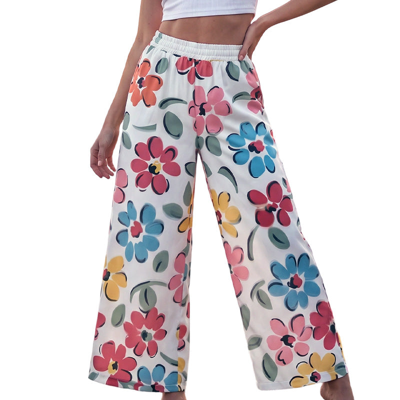 👖 50% DE RÉDUCTION ❤️ Pantalon palazzo à jambes larges et imprimé floral pour femme – Tissu léger, taille élastique & coupe fluide – parfait pour l’été, la plage ou un look bohème chic 🌸