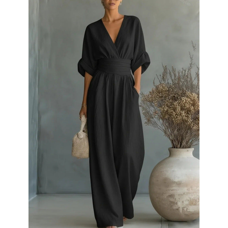 👗 60% DE RÉDUCTION 🌍 Combinaison ample à taille haute & encolure V pour femme – Fluide & légère – Parfaite pour l’été, les voyages ou un look décontracté chic – coupe flatteuse et confortable ✨