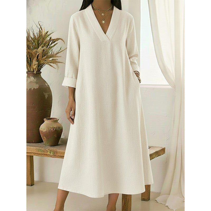 đ„Robe A-line en coton et lin Ă col en V pour femme