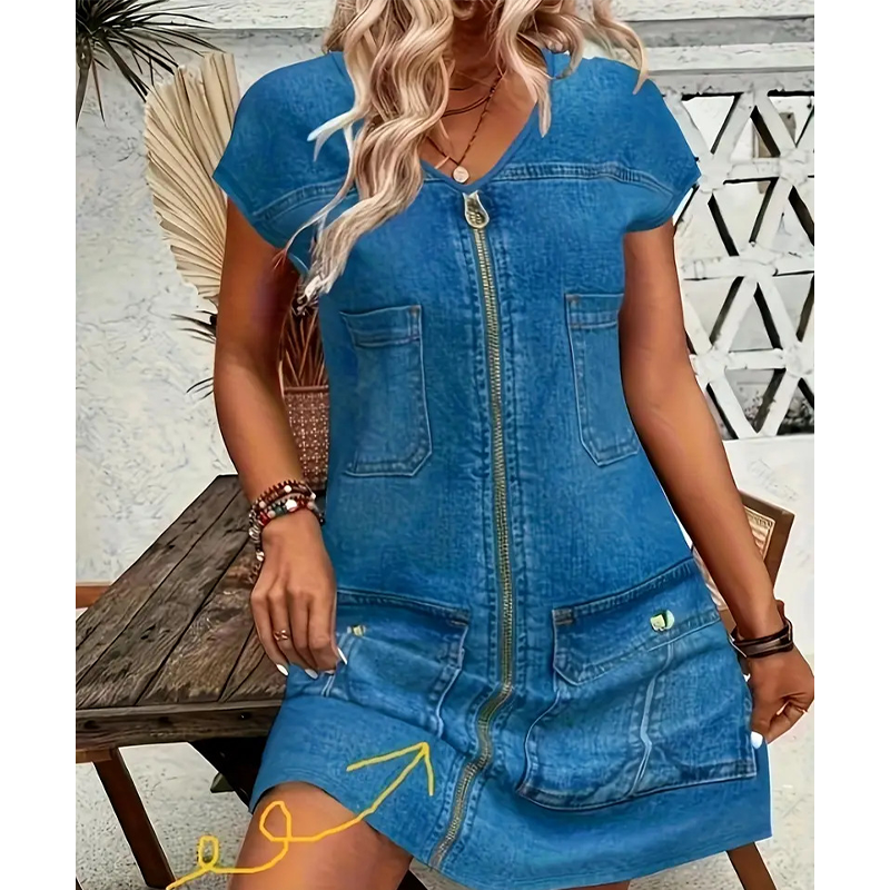 đââïž Un vĂ©ritable succĂšs ! NâhĂ©sitez pas ! Robe dĂ©contractĂ©e Ă manches courtes et fermeture Ă©clair pour femme