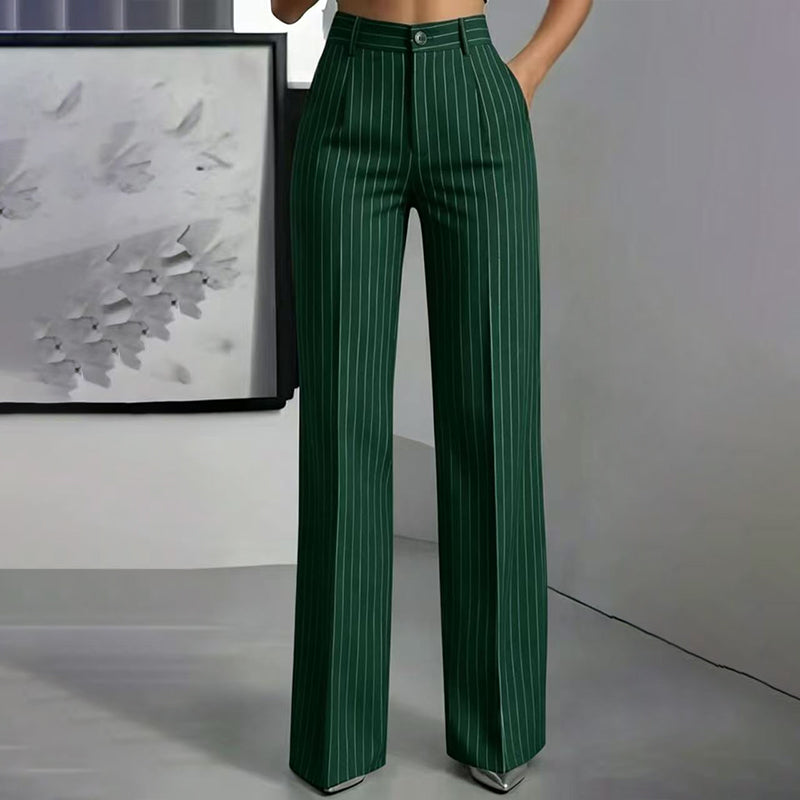 Pantalon large à rayures taille haute pour femme