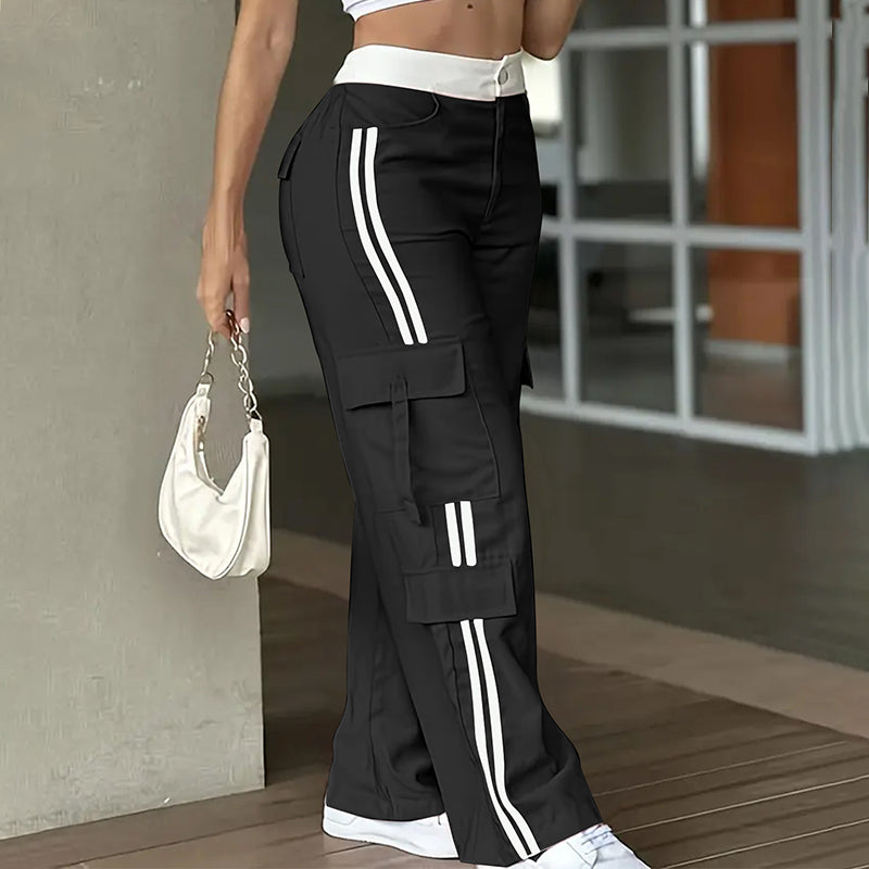 🌸 OFFRE LIMITÉE –50% ! ✨ Pantalon cargo droit à bandes latérales pour femme
