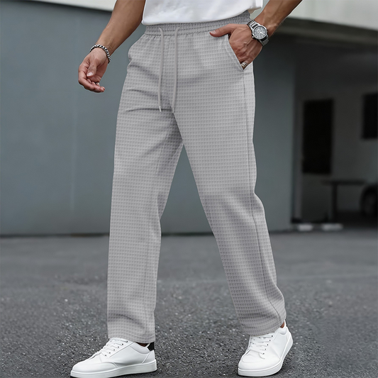 Pantalon décontracté pour homme en maille gaufrée avec cordon de serrage