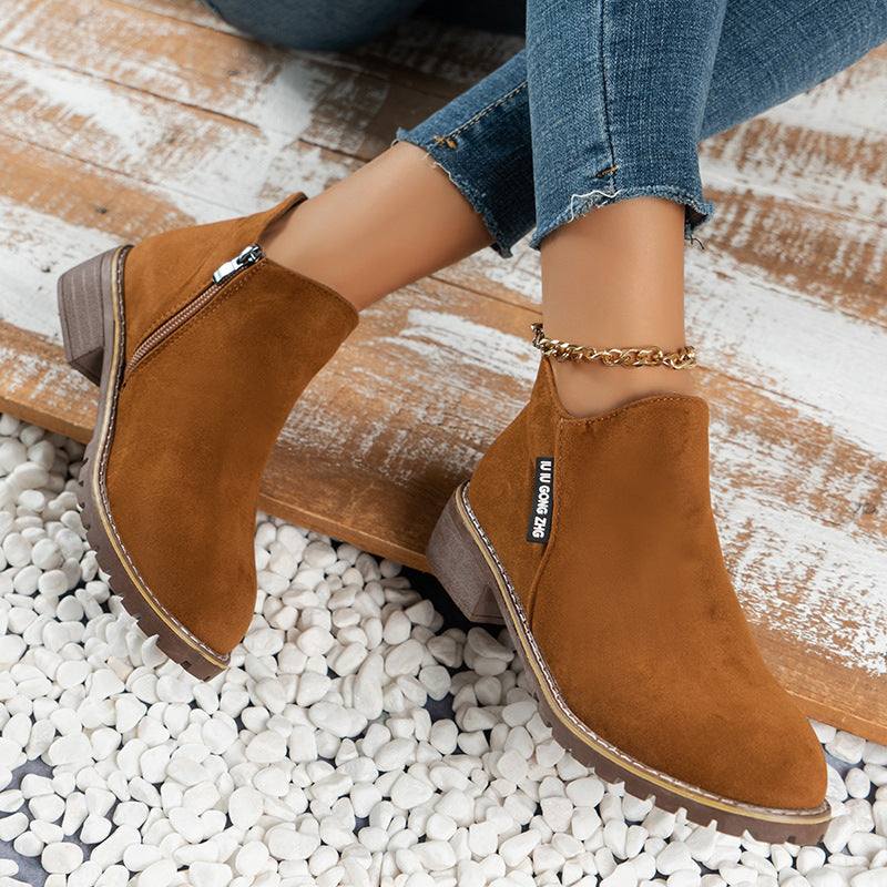 đžVente Flash -50%đBottines Ă talon bas avec fermeture Ă©clair latĂ©rale pour femmes