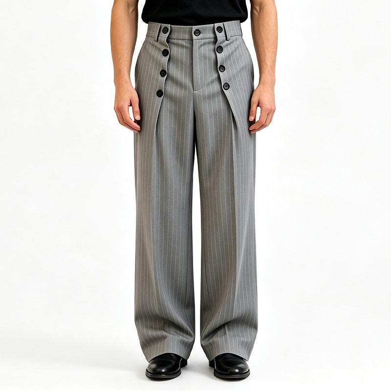 Pantalon drapé élégant à double boutonnage et taille haute pour homme