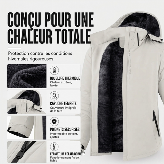 Veste à capuche imperméable doublée de polaire pour homme