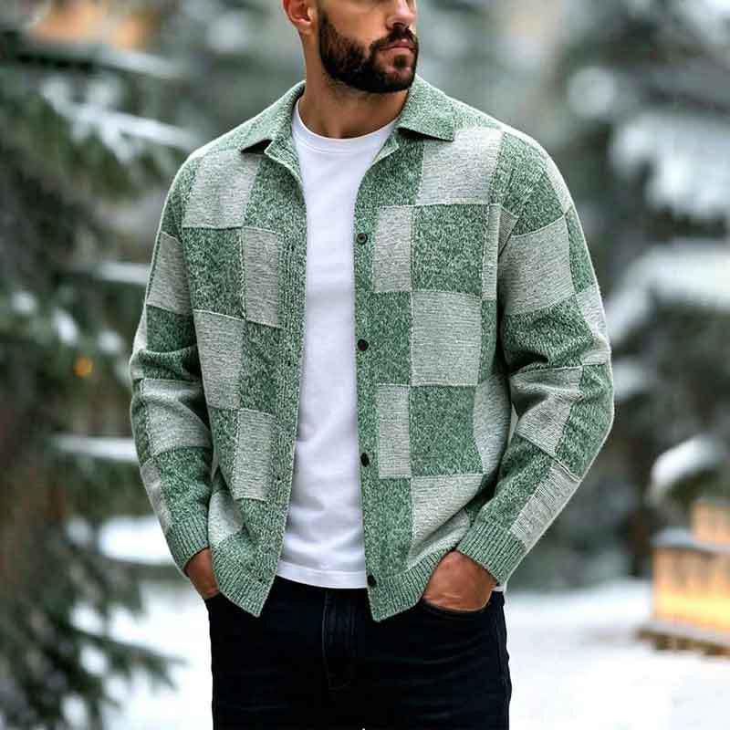 Pull en maille vintage à carreaux pour hommes, boutonnage croisé