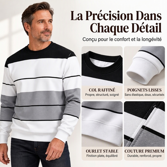 💖Soldes ! Prix cassés💖Sweat-shirt rayé à col rond pour hommes, style décontracté