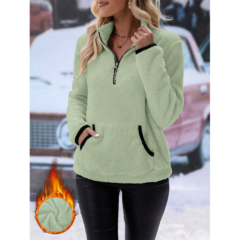 Sweat en peluche chaud à demi-zip pour femme