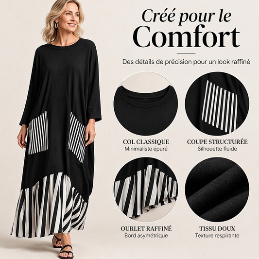 ⏰ Dernier jour des soldes – 52% DE RÉDUCTION ✨Robe longue à manches longues en patchwork rayé pour femme