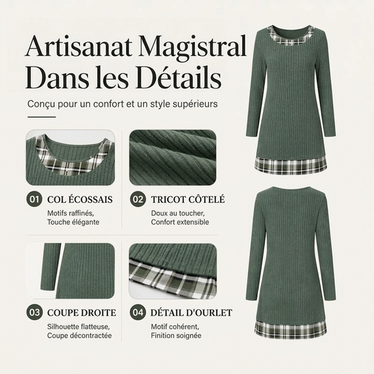 Robe en maille décontractée à patchwork à carreaux pour femme