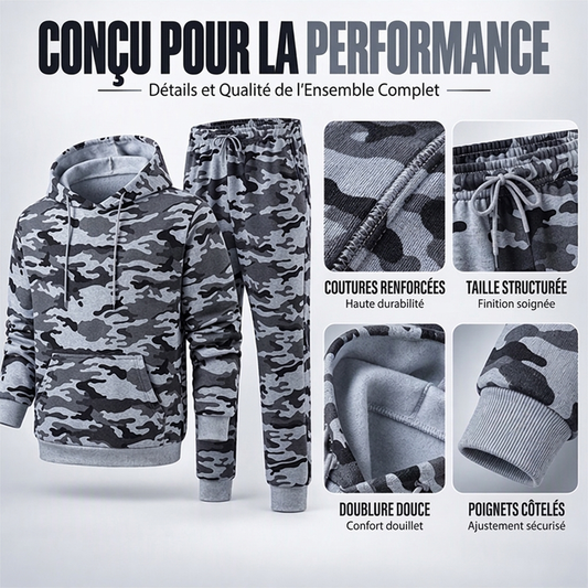 Ensemble à capuche et pantalon camouflage pour homme avec doublure en peluche