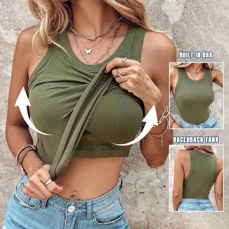 💖Spécial dernier jour 💖Débardeur stretch côtelé avec soutien-gorge