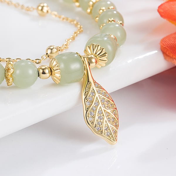 🌸Cadeau de fête des mères !🌸-- Bracelet porte-bonheur en jade et feuille d'or Wotian