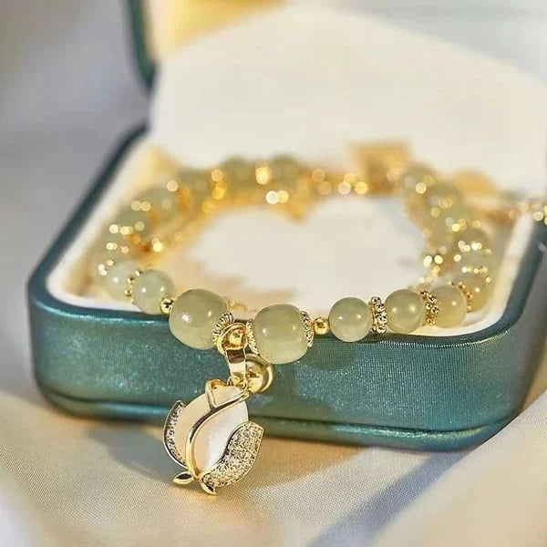 🌸Cadeau de fête des mères !🌸-- Bracelet porte-bonheur en jade et feuille d'or Wotian