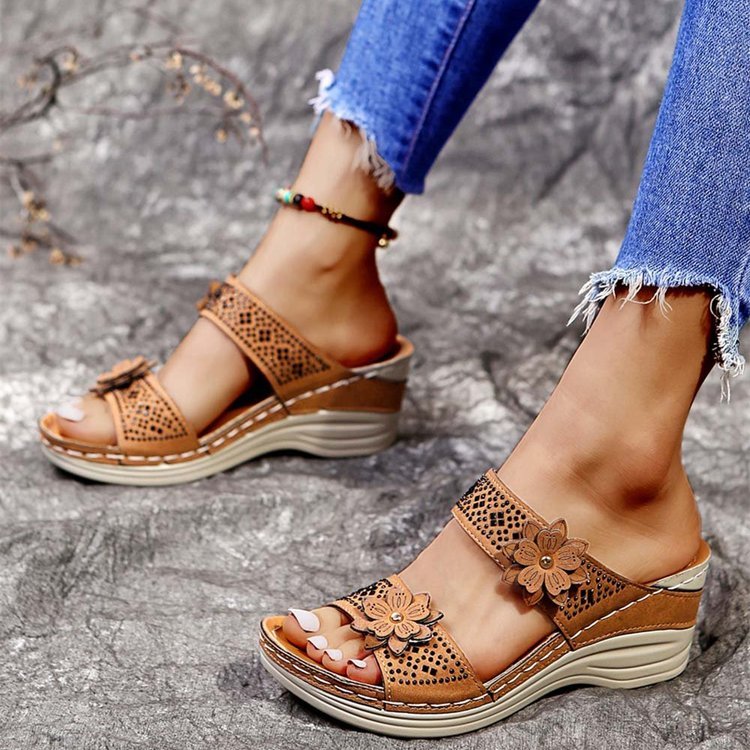 đ„Promotion du dernier jour -49 % - Sandales orthopĂ©diques Ă plateforme compensĂ©e florale