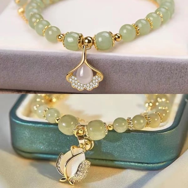 🌸Cadeau de fête des mères !🌸-- Bracelet porte-bonheur en jade et feuille d'or Wotian