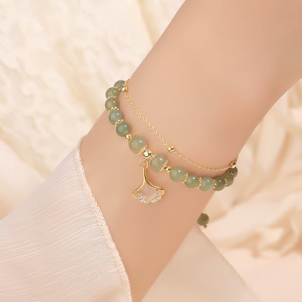 🌸Cadeau de fête des mères !🌸-- Bracelet porte-bonheur en jade et feuille d'or Wotian