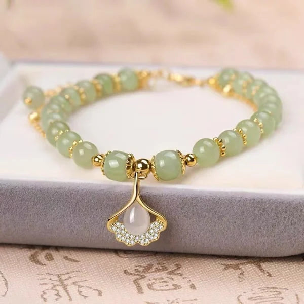 🌸Cadeau de fête des mères !🌸-- Bracelet porte-bonheur en jade et feuille d'or Wotian