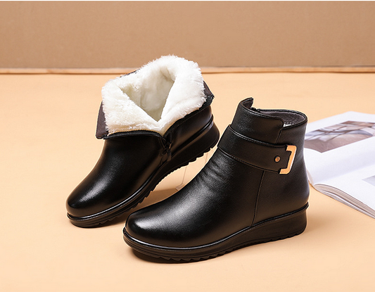 Bottes en velours en cuir véritable avec boucle en métal