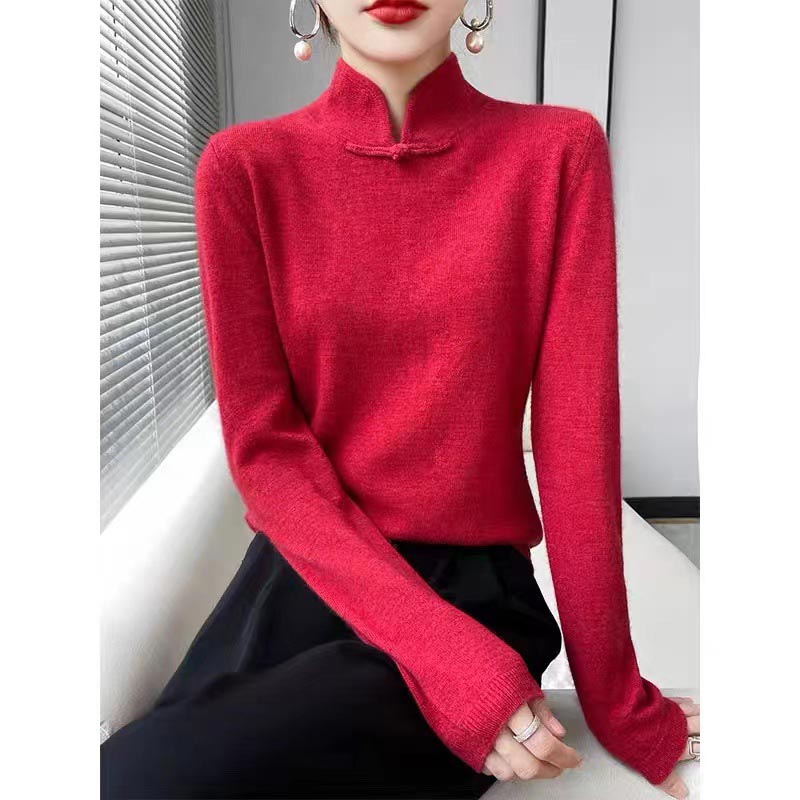 Pull Femme Demi-col Roulé Boutonné - Chaud Et Doux Pour Automne-hiver - Tendance Décontractée, Matière Polyester - Coupe Ajustée Et Moderne